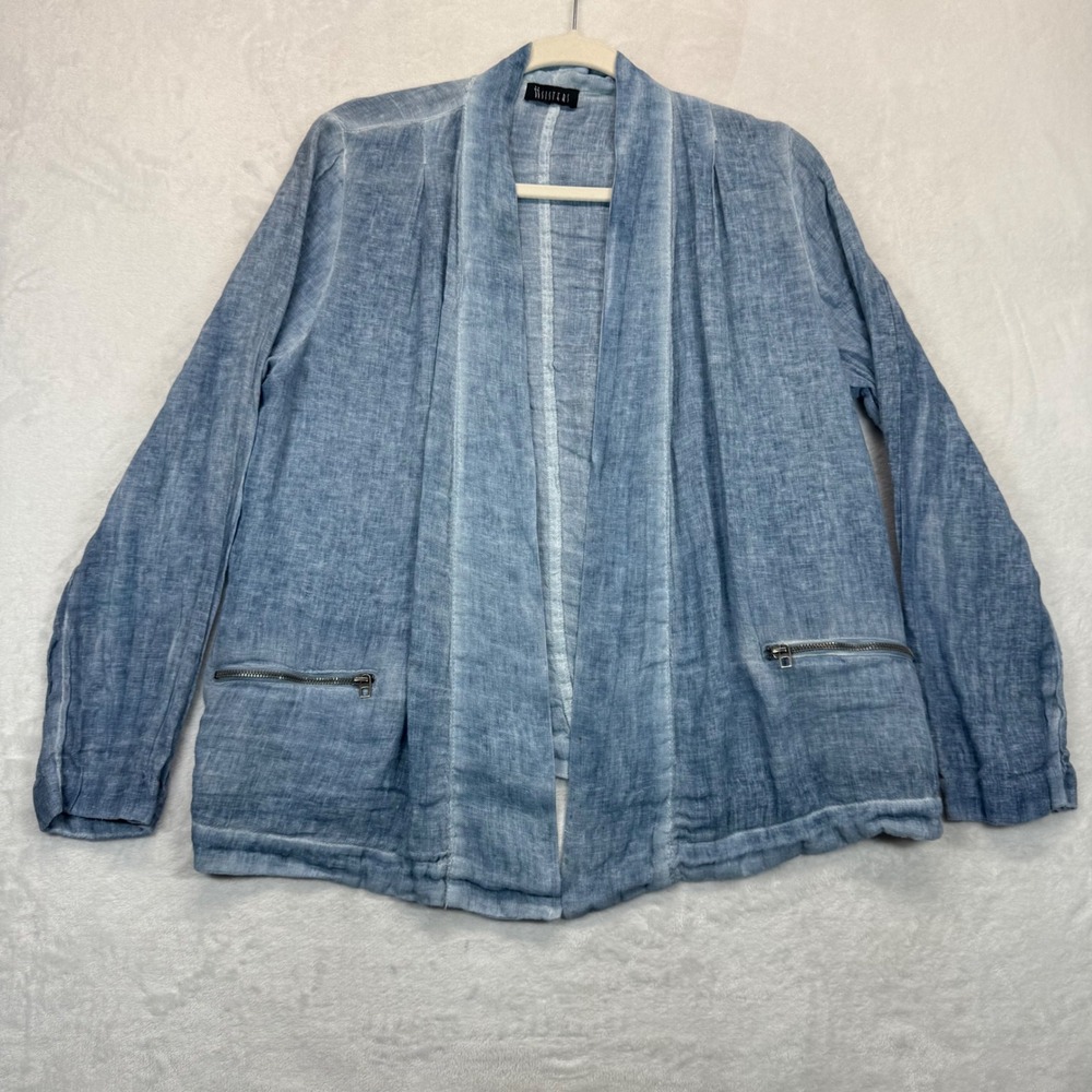 IISISTERS Linen‎ Open Front Cardigan Jacket Pockets Blue Casual Size OS READ